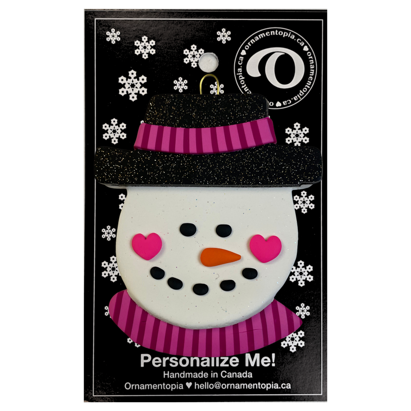 Jolly Jack Snowman Head with Hat - Pink Christmas Ornament