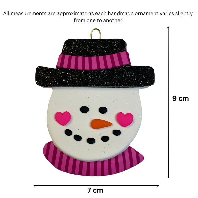 Jolly Jack Snowman Head with Hat - Pink Christmas Ornament