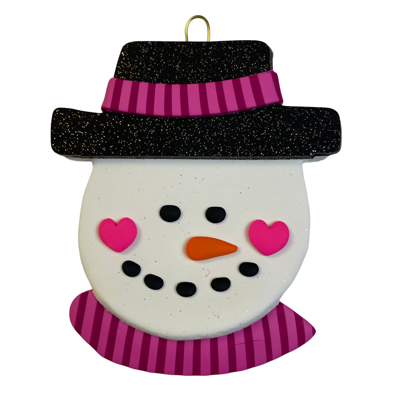 Jolly Jack Snowman Head with Hat - Pink Christmas Ornament