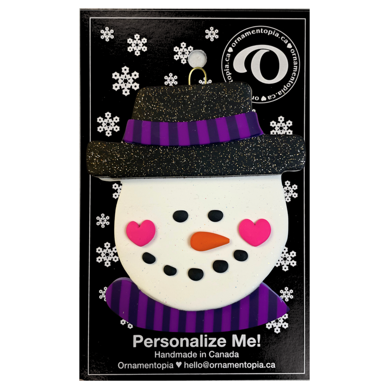 Jolly Jack Snowman Head with Hat - Purple Christmas Ornament