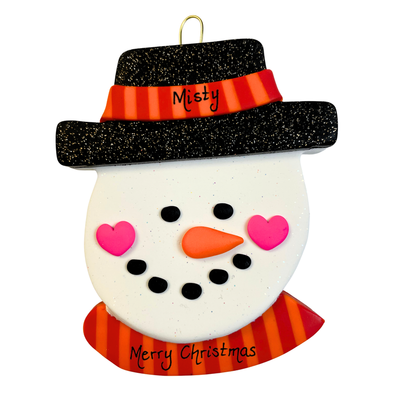 Jolly Jack Snowman Head with Hat - Orange Christmas Ornament