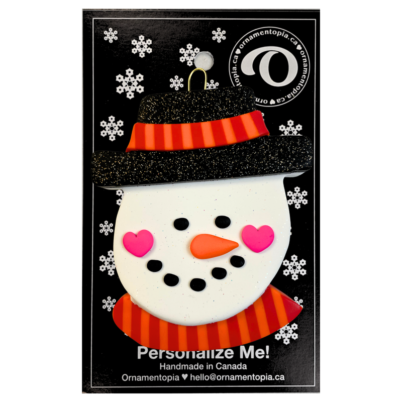 Jolly Jack Snowman Head with Hat - Orange Christmas Ornament