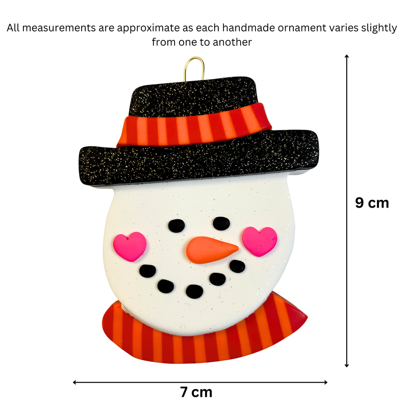 Jolly Jack Snowman Head with Hat - Orange Christmas Ornament