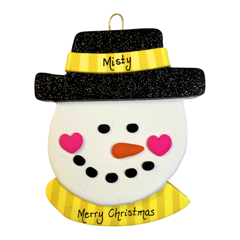 Jolly Jack Snowman Head with Hat - Yellow Christmas Ornament