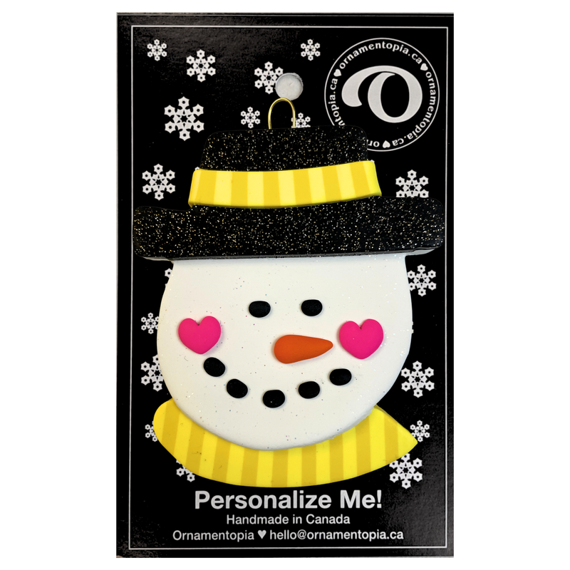 Jolly Jack Snowman Head with Hat - Yellow Christmas Ornament