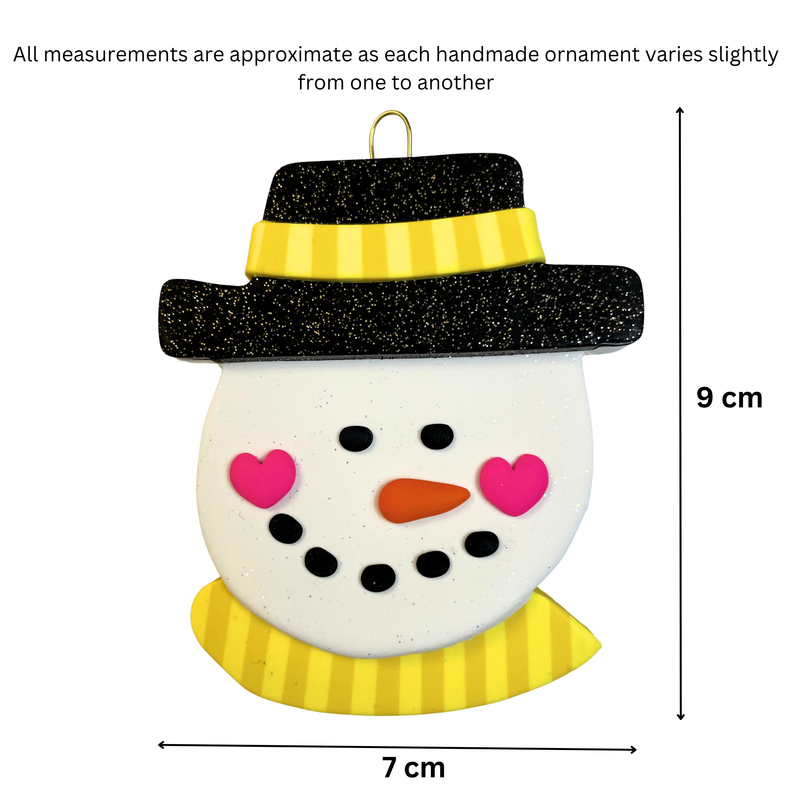 Jolly Jack Snowman Head with Hat - Yellow Christmas Ornament