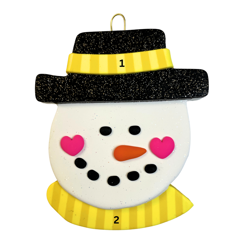 Jolly Jack Snowman Head with Hat - Yellow Christmas Ornament