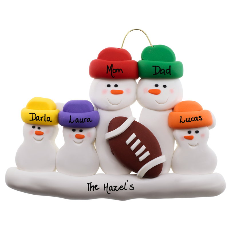 Football Family of 5 Christmas Ornament (New Colours)