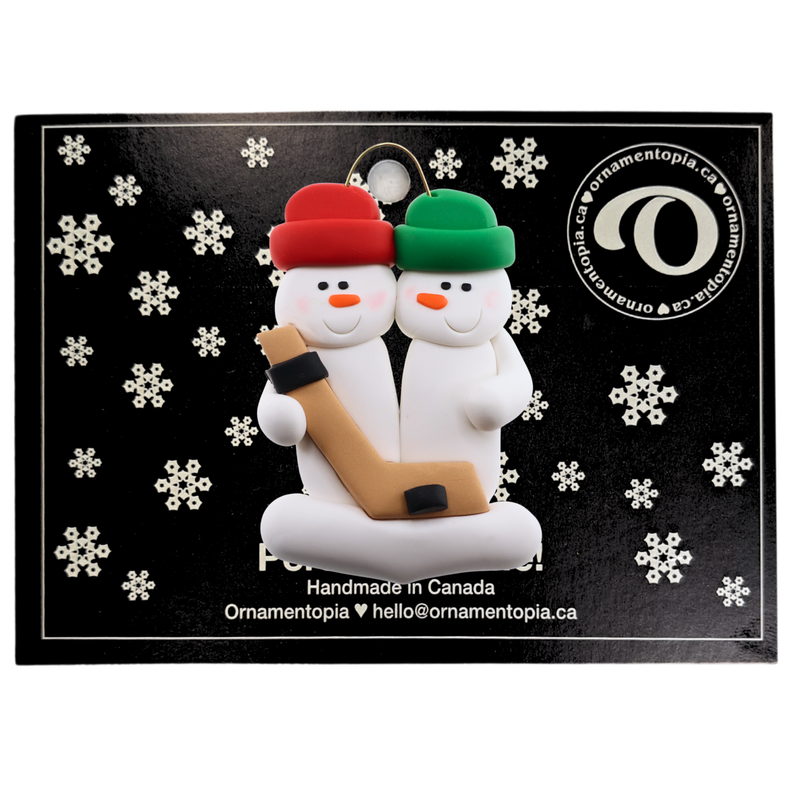 Hockey Snowmen Family of 2 Christmas Ornament (new colors)
