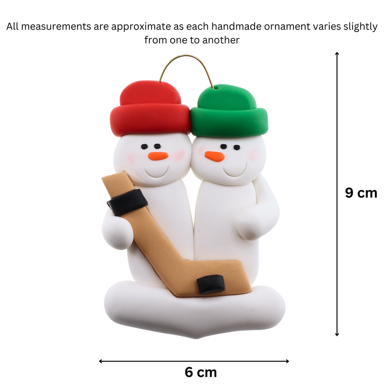 Hockey Snowmen Family of 2 Christmas Ornament (new colors)