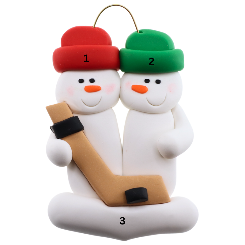 Hockey Snowmen Family of 2 Christmas Ornament (new colors)