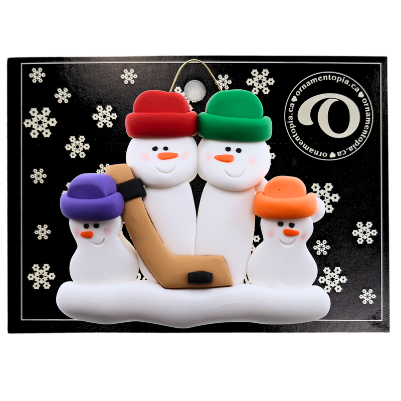Hockey Snowmen Family of 4 Christmas Ornament (new colors)