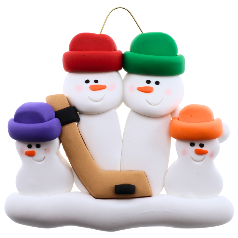 Hockey Snowmen Family of 4 Christmas Ornament (new colors)