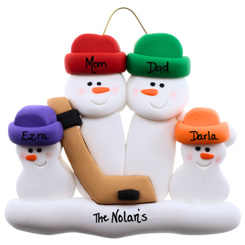 Hockey Snowmen Family of 4 Christmas Ornament (new colors)