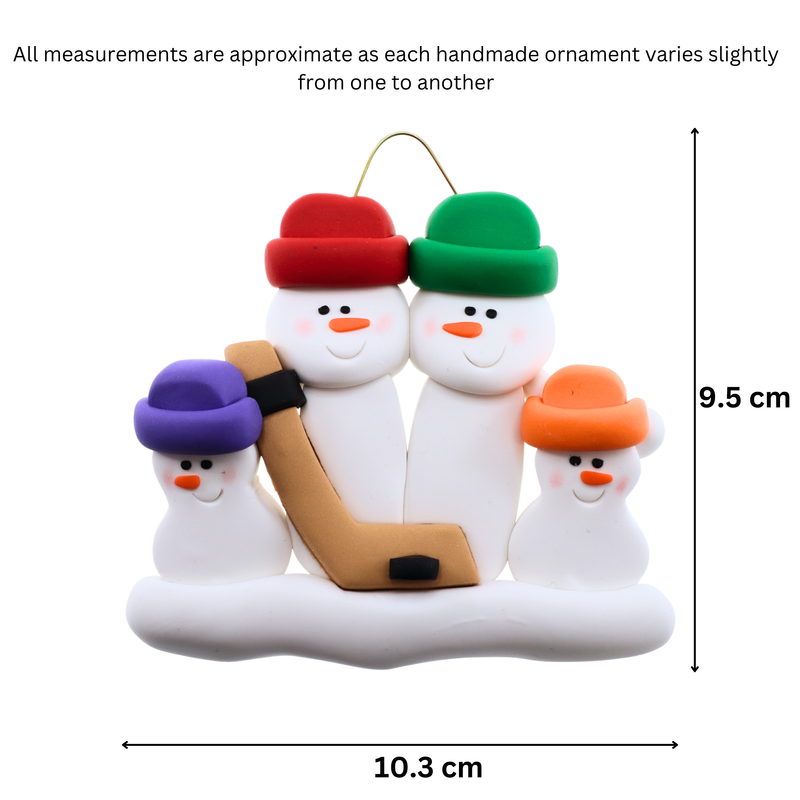 Hockey Snowmen Family of 4 Christmas Ornament (new colors)