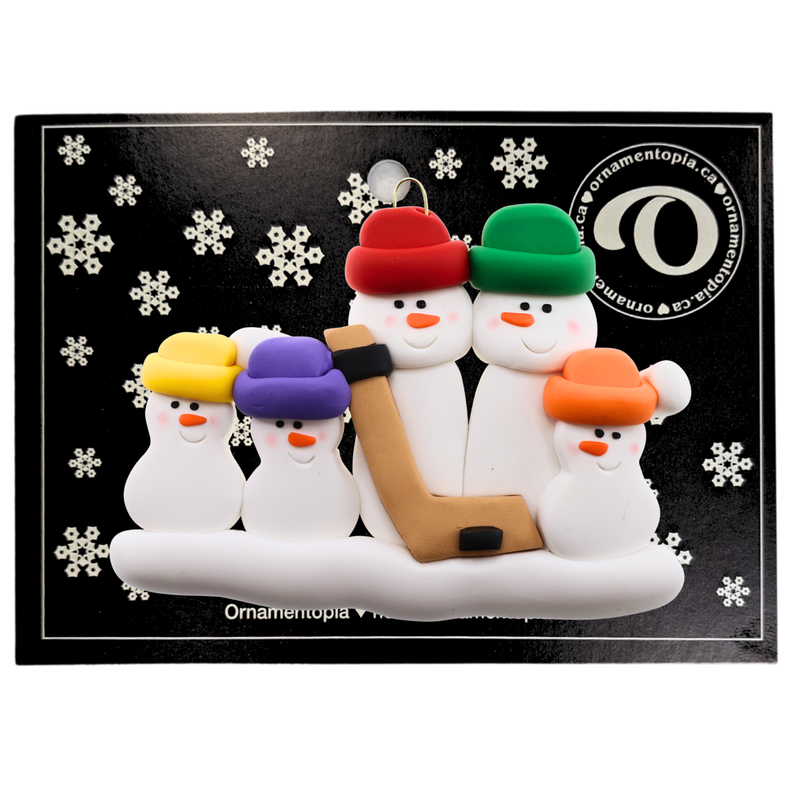 Hockey Snowmen Family of 5 Christmas Ornament (new colors)