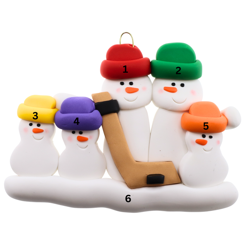 Hockey Snowmen Family of 5 Christmas Ornament (new colors)