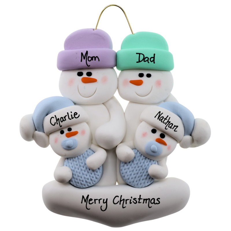 Twin Baby Snowman Family Christmas Ornament - Blue (new colors)
