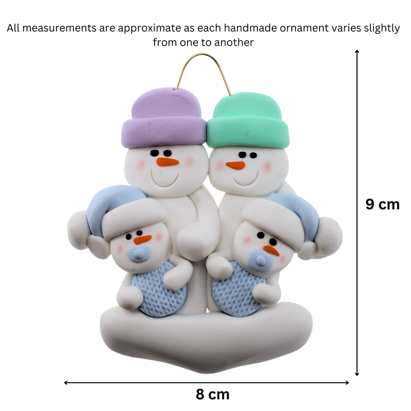 Twin Baby Snowman Family Christmas Ornament - Blue (new colors)