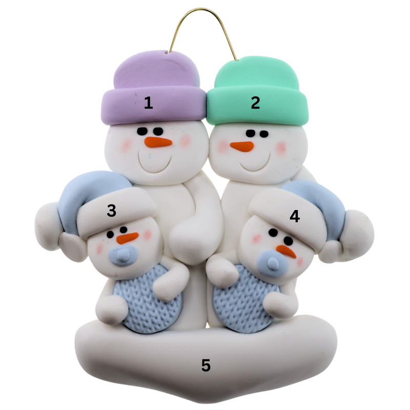 Twin Baby Snowman Family Christmas Ornament - Blue (new colors)