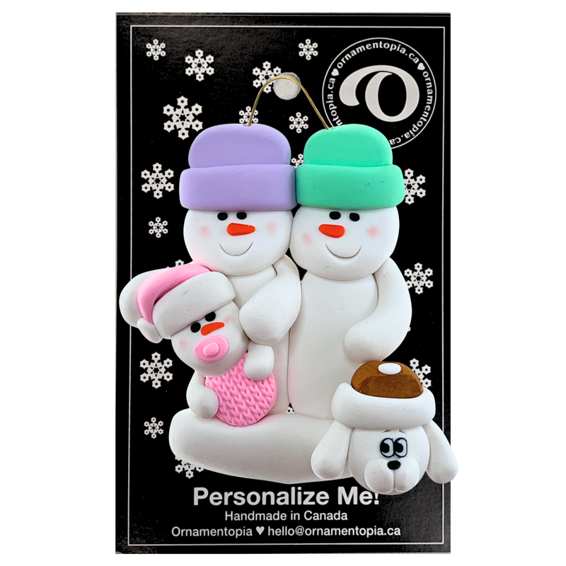 Baby Family 3 People - Pink with 1 Pet Christmas Ornament (New Colours)