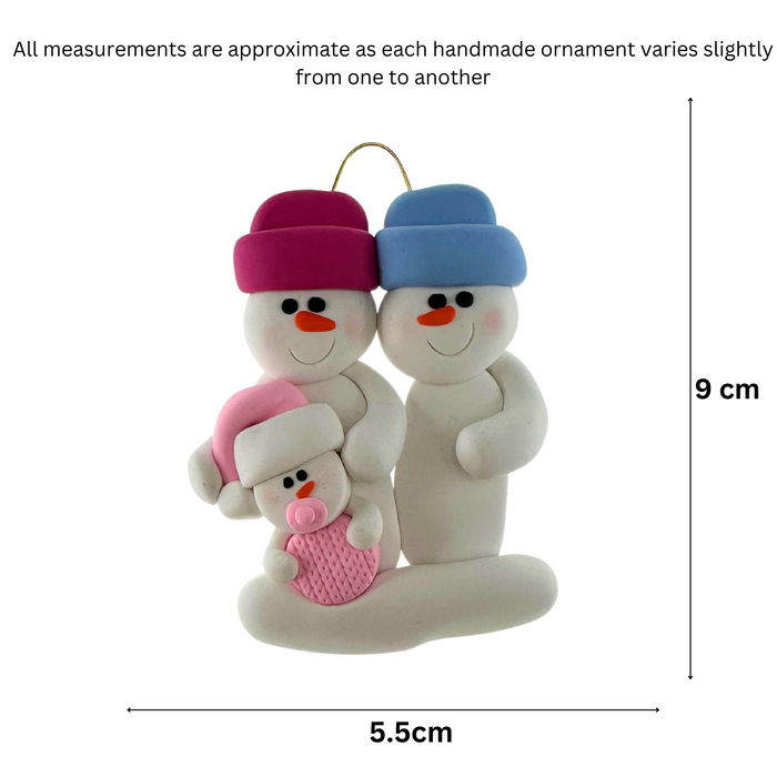 Pink Baby Family of 3 Christmas Ornament