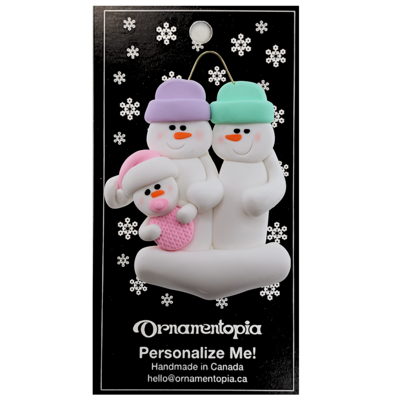 Pink Baby Family of 3 Christmas Ornament (new colors)