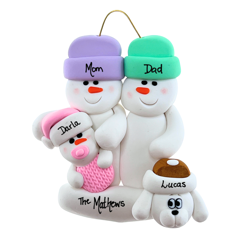 Baby Family 3 People - Pink with 1 Pet Christmas Ornament (New Colours)