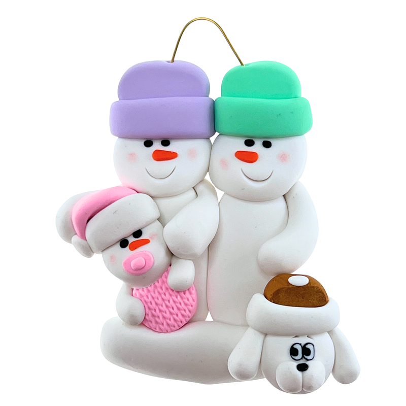 Baby Family 3 People - Pink with 1 Pet Christmas Ornament (New Colours)