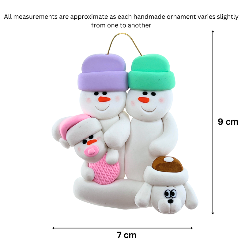 Baby Family 3 People - Pink with 1 Pet Christmas Ornament (New Colours)