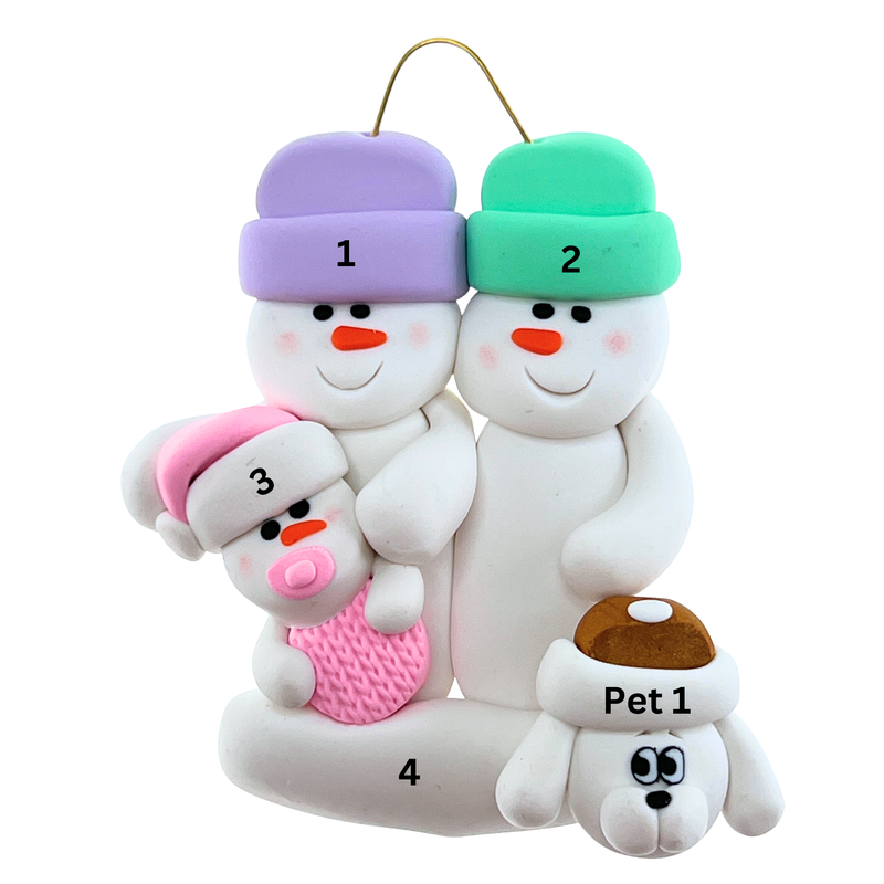 Baby Family 3 People - Pink with 1 Pet Christmas Ornament (New Colours)