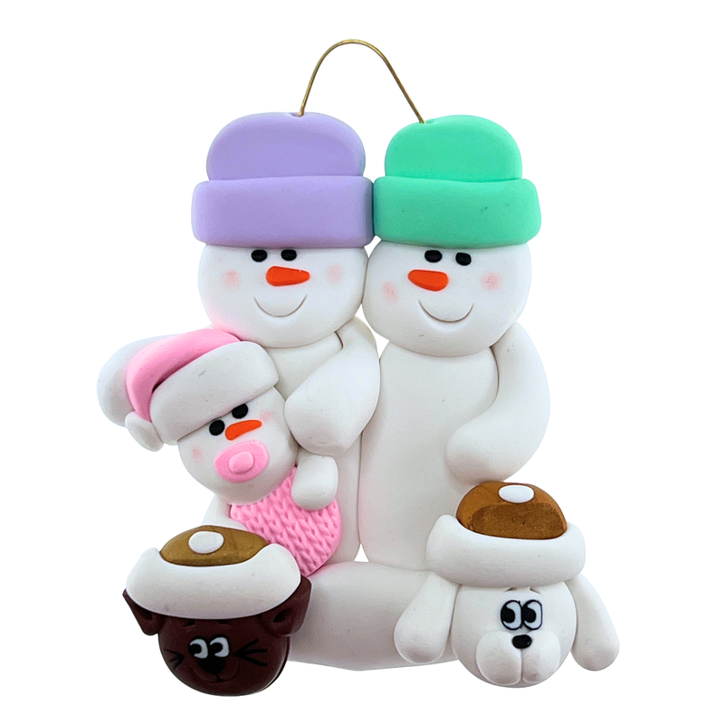 Baby Family 3 People - Pink with 2 Pets Christmas Ornament (New Colours)