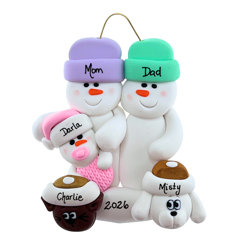 Baby Family 3 People - Pink with 2 Pets Christmas Ornament (New Colours)