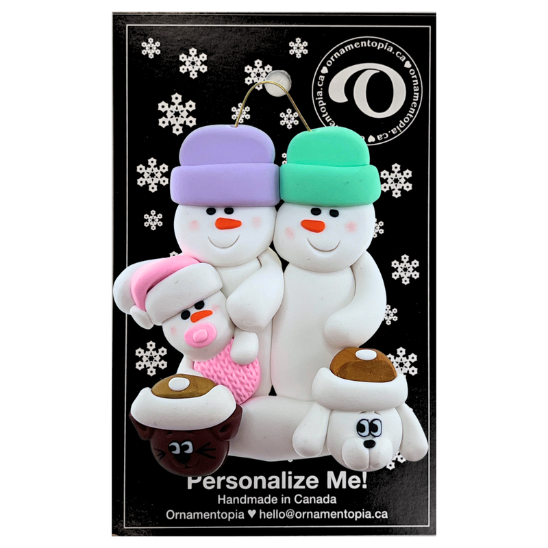 Baby Family 3 People - Pink with 2 Pets Christmas Ornament (New Colours)