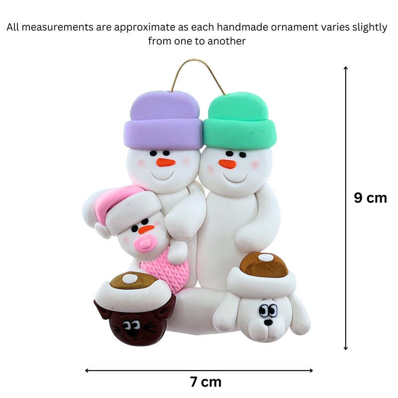 Baby Family 3 People - Pink with 2 Pets Christmas Ornament (New Colours)