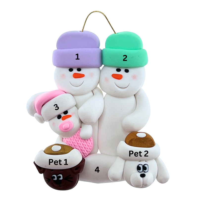 Baby Family 3 People - Pink with 2 Pets Christmas Ornament (New Colours)
