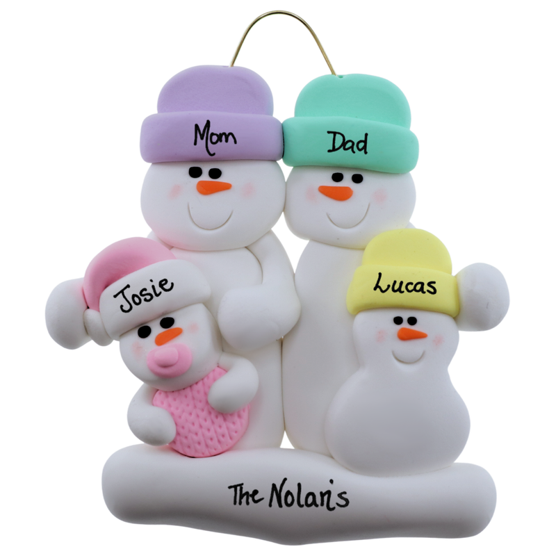 Pink Baby Family of 4 Christmas Ornament (new colors)