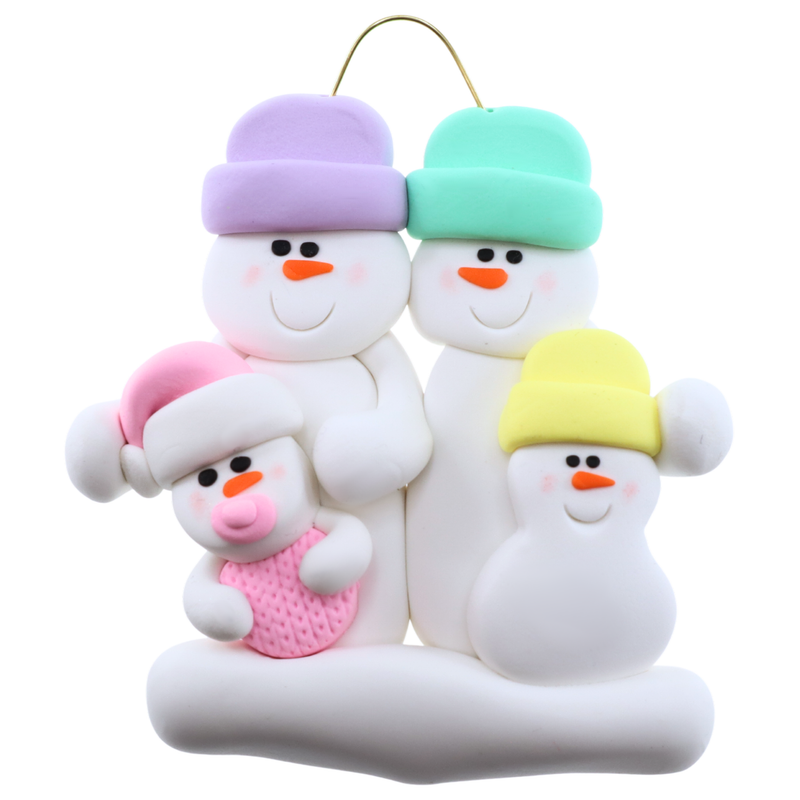 Pink Baby Family of 4 Christmas Ornament (new colors)