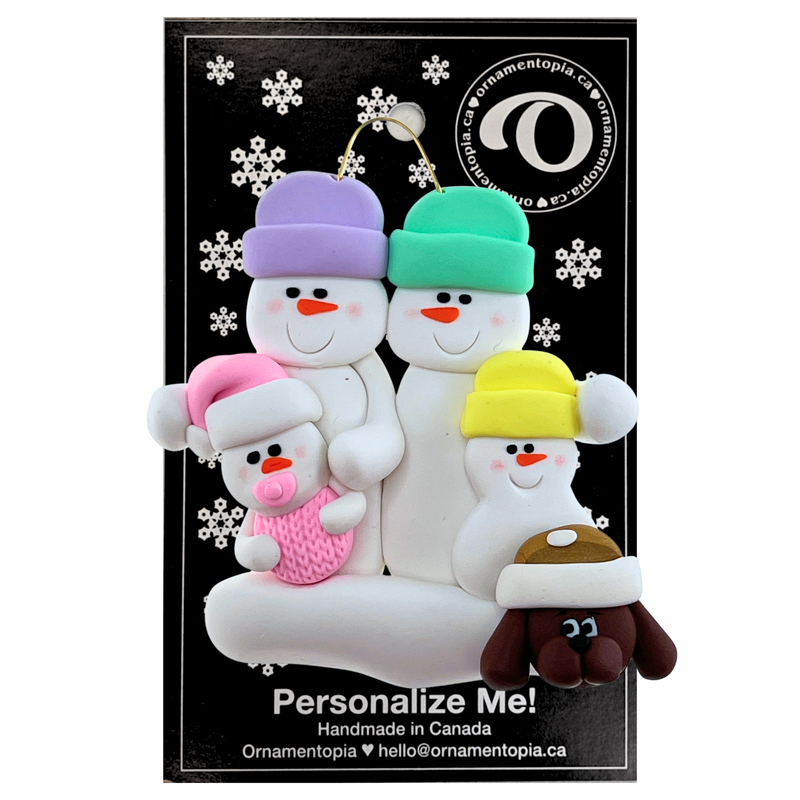 Baby Family 4 People - Pink with 1 Pet Christmas Ornament (New Colours)