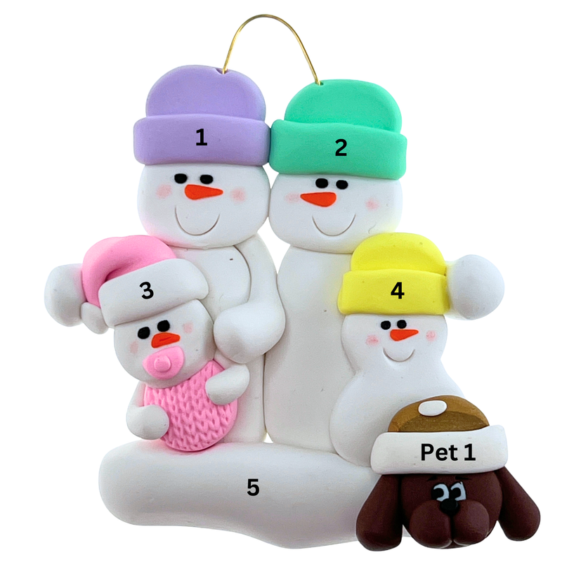 Baby Family 4 People - Pink with 1 Pet Christmas Ornament (New Colours)