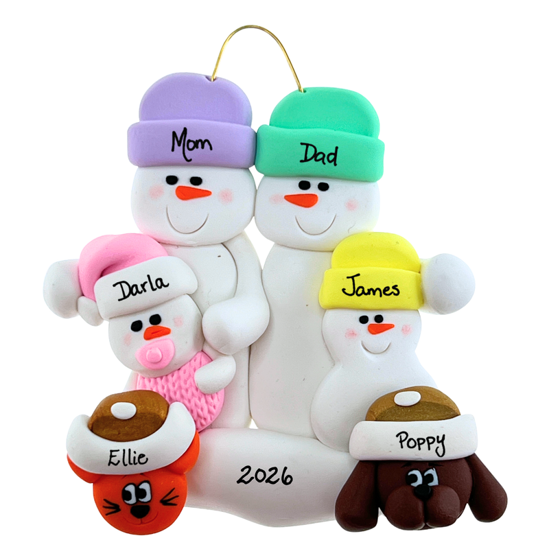 Baby Family 4 People - Pink with 2 Pet Christmas Ornament (New Colours)