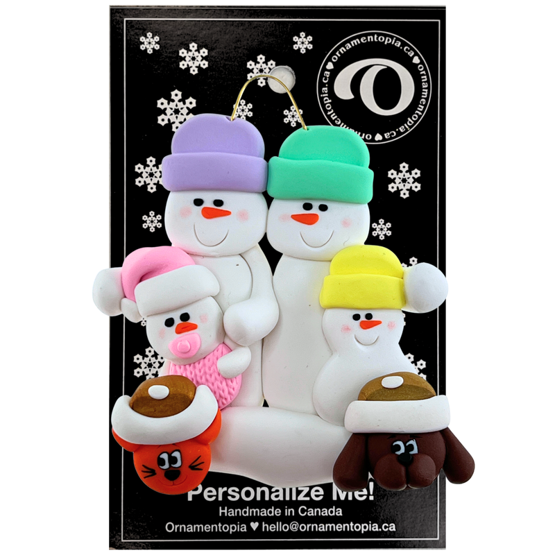 Baby Family 4 People - Pink with 2 Pet Christmas Ornament (New Colours)