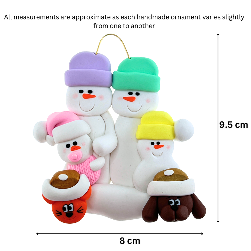Baby Family 4 People - Pink with 2 Pet Christmas Ornament (New Colours)