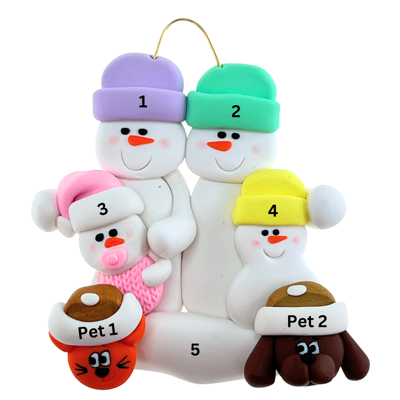 Baby Family 4 People - Pink with 2 Pet Christmas Ornament (New Colours)