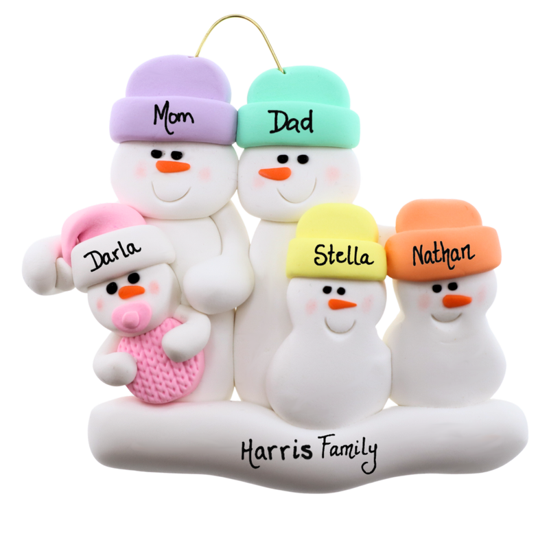 Pink Baby Family of 5 Christmas Ornament (new colors)