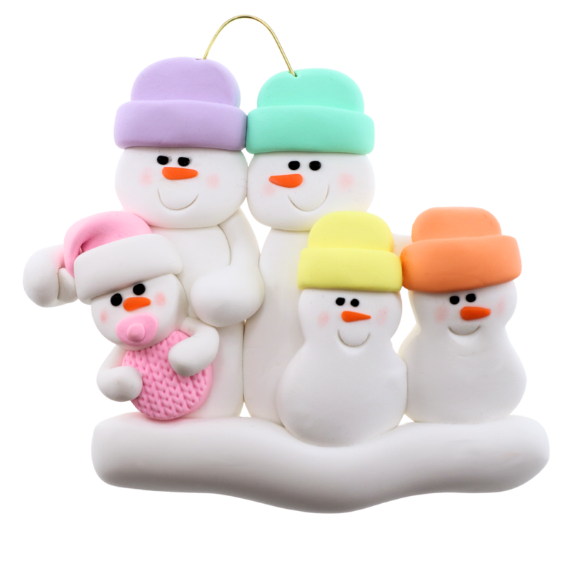 Pink Baby Family of 5 Christmas Ornament (new colors)