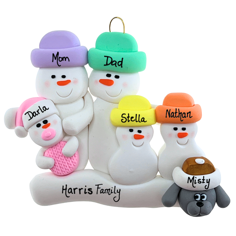 Baby Family 5 People - Pink with 1 Pet Christmas Ornament (New Colours)