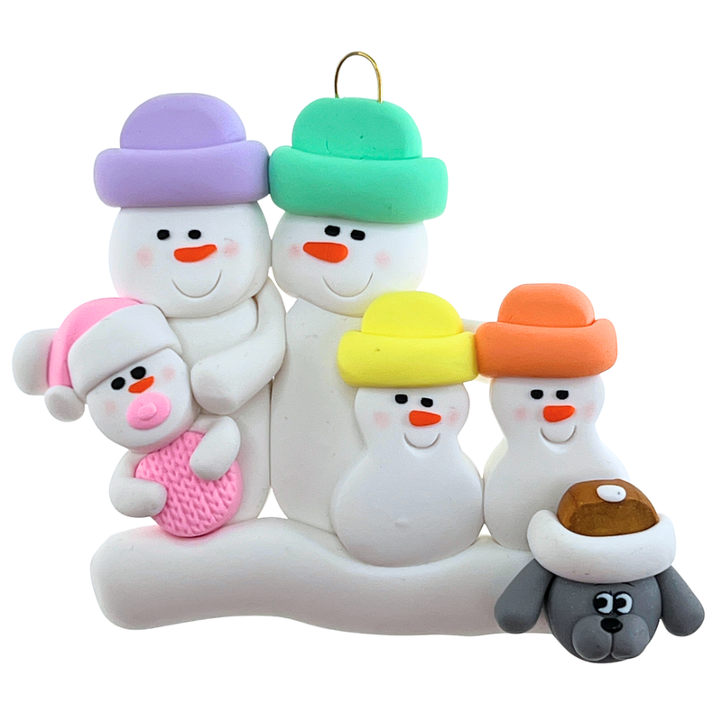 Baby Family 5 People - Pink with 1 Pet Christmas Ornament (New Colours)