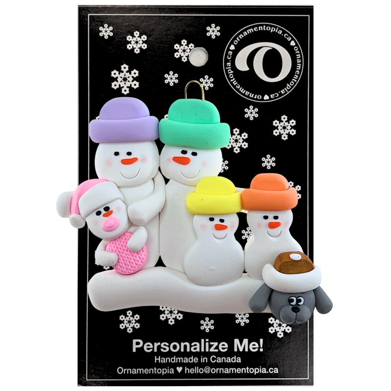 Baby Family 5 People - Pink with 1 Pet Christmas Ornament (New Colours)