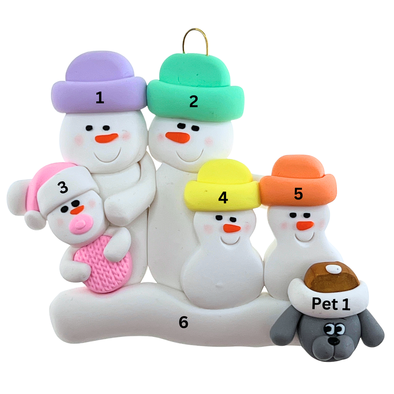 Baby Family 5 People - Pink with 1 Pet Christmas Ornament (New Colours)